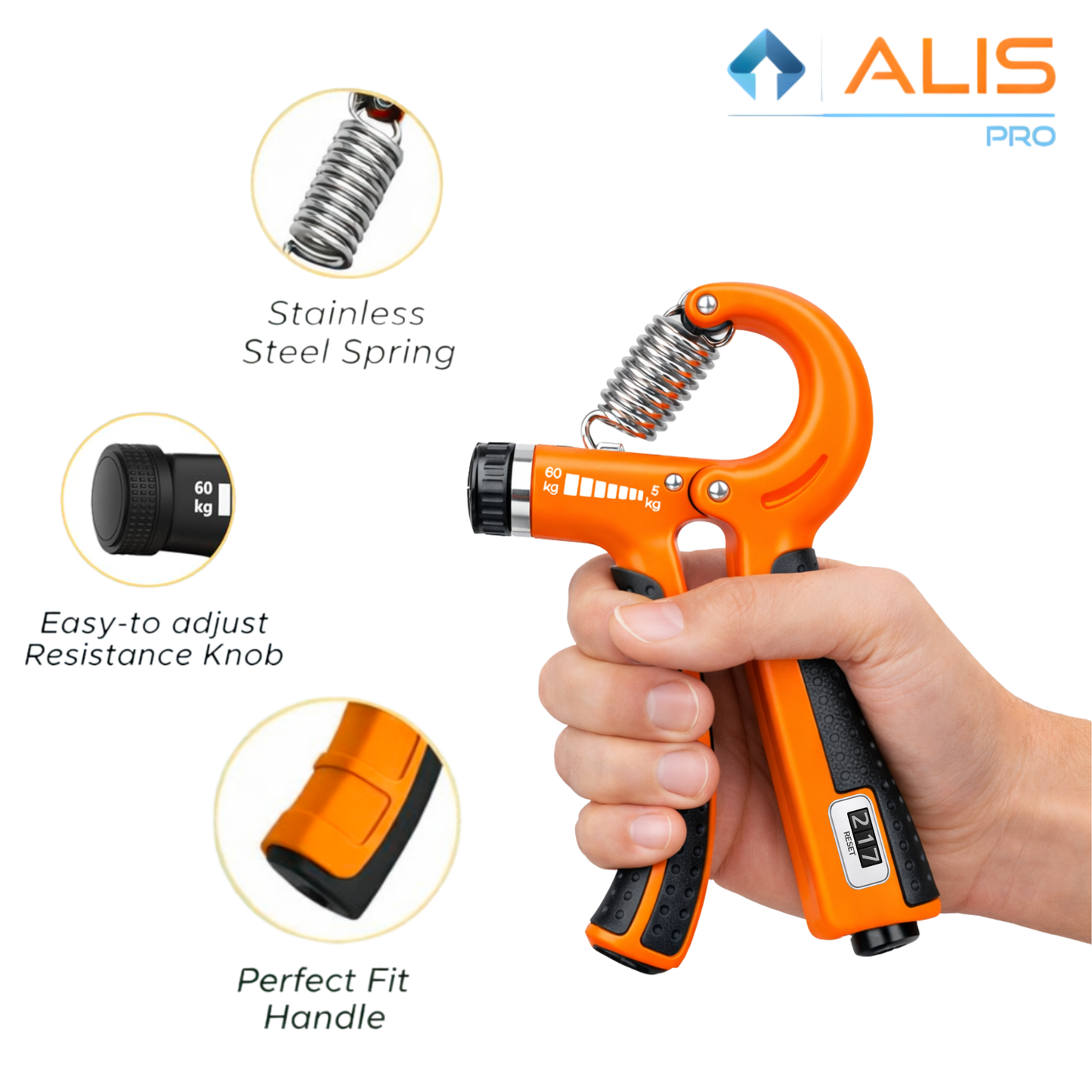 Alis Pro Hand Gripper for Men & Women Hand Grip Strengthener for Forearm, Wrist & Finger Workout Fitness Equipment for Home & Gym Training